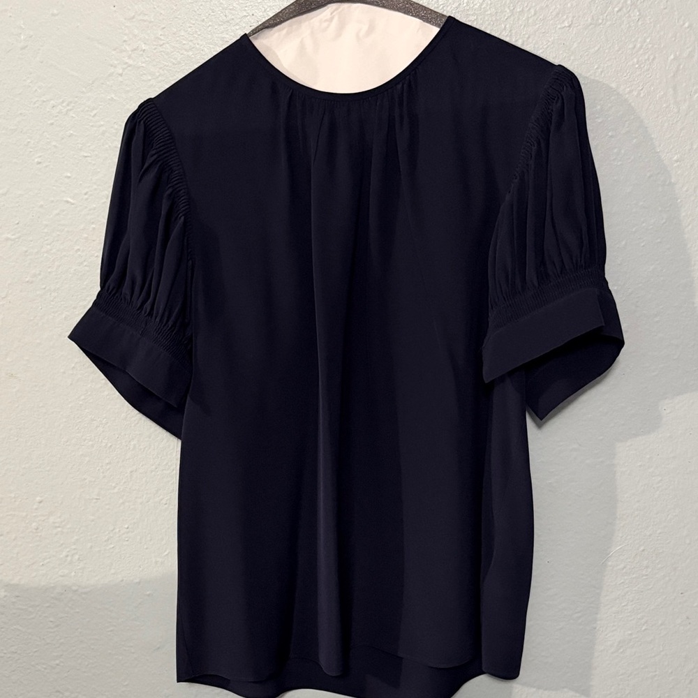 Rebecca Taylor Navy Short-Sleeve Gathered Blouse